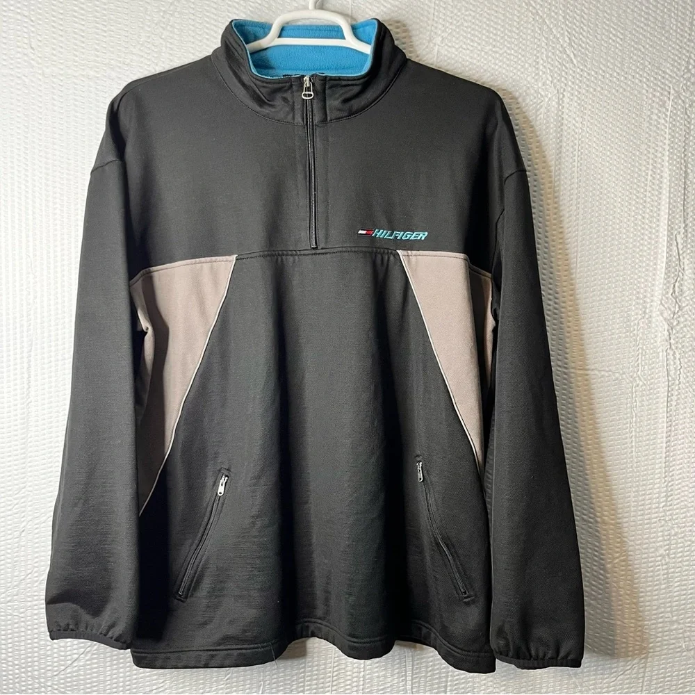 Vintage Hilfiger Athletics Polyester/Cotton Blend 1/4 Zip Pullover Jacket XXL